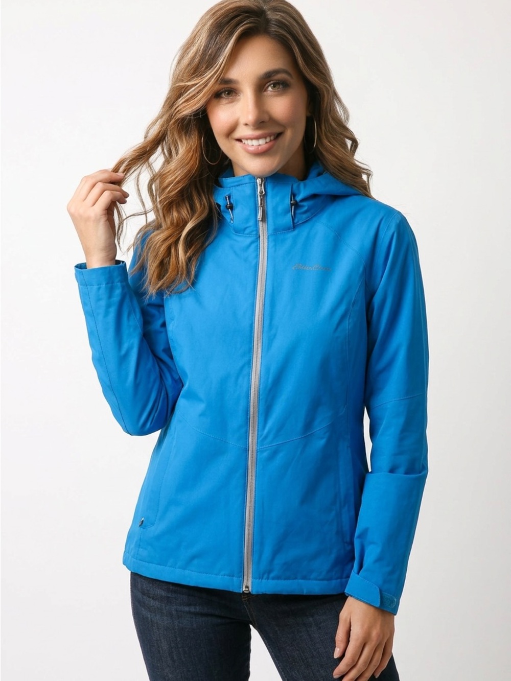 Eddie Bauer Hooded Shell‎ Jacket Women'sSize L Blue Casual Weatheredge